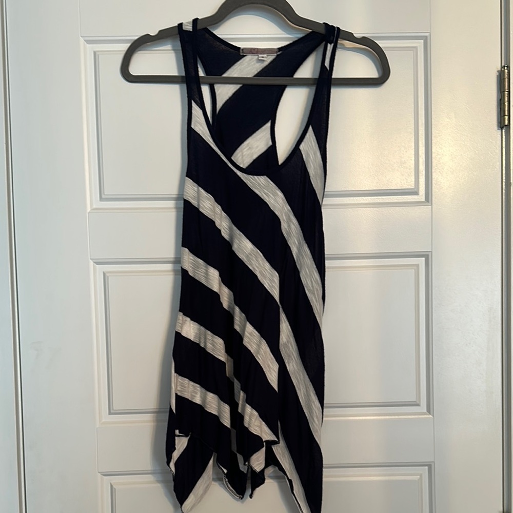 Asymmetrical Blue and White Tank Top with Unique Hemline